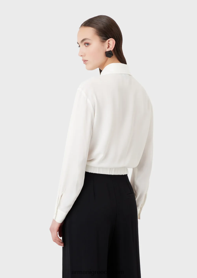 γυναίκες Armani κρεπ πουκάμισο βισκόζης με στριφτό κόμπο 4046R6359 άσπρο