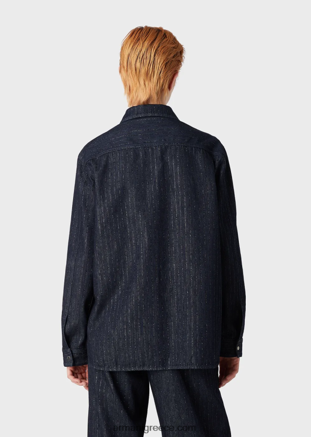 γυναίκες Armani τζιν πουκάμισο με ρίγες με γκλίτερ 4046R6360 μπλε ναυτικό