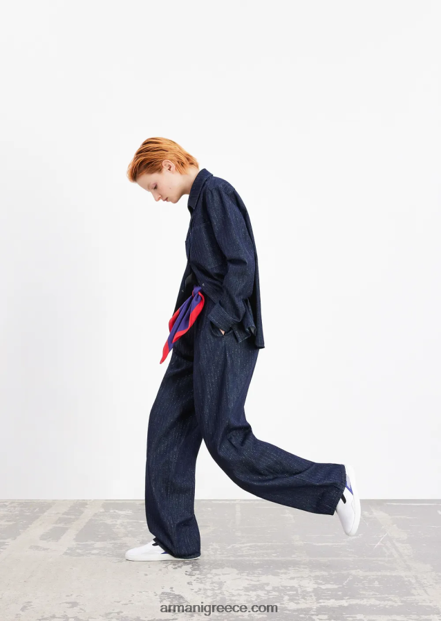 γυναίκες Armani τζιν πουκάμισο με ρίγες με γκλίτερ 4046R6360 μπλε ναυτικό