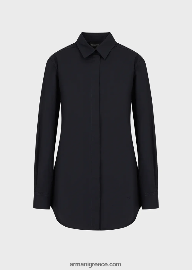 γυναίκες Armani υπερμεγέθη πουκάμισο ποπλίνα με άνοιγμα 4046R6366 ναυτικό μπλε