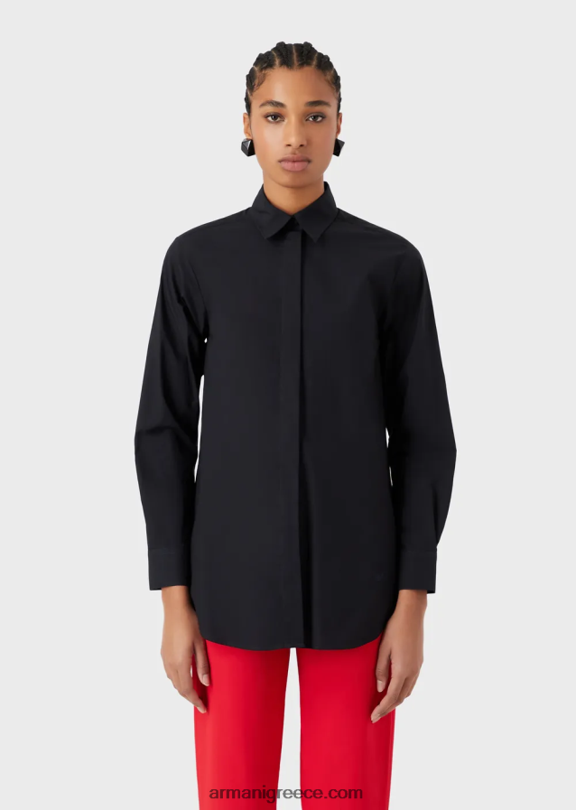 γυναίκες Armani υπερμεγέθη πουκάμισο ποπλίνα με άνοιγμα 4046R6366 ναυτικό μπλε