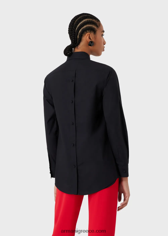γυναίκες Armani υπερμεγέθη πουκάμισο ποπλίνα με άνοιγμα 4046R6366 ναυτικό μπλε