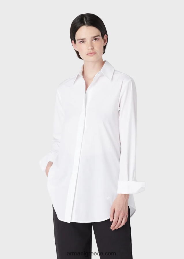 γυναίκες Armani υπερμεγέθη πουκάμισο ποπλίνα με άνοιγμα 4046R6367 άσπρο