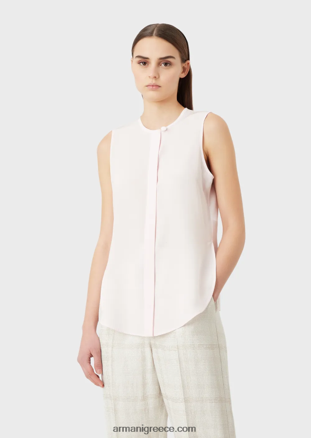 γυναίκες Armani αμάνικο τοπ από καθαρό μετάξι κρεπ ντε σιν 4046R6370 rosa chiaro