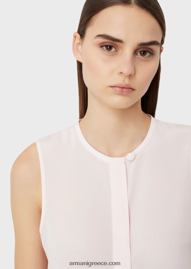 γυναίκες Armani αμάνικο τοπ από καθαρό μετάξι κρεπ ντε σιν 4046R6370 rosa chiaro