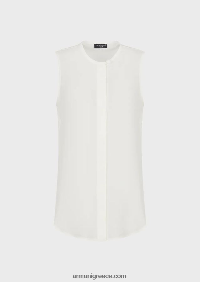 γυναίκες Armani αμάνικο τοπ από καθαρό μετάξι κρεπ ντε σιν 4046R6371 άσπρο
