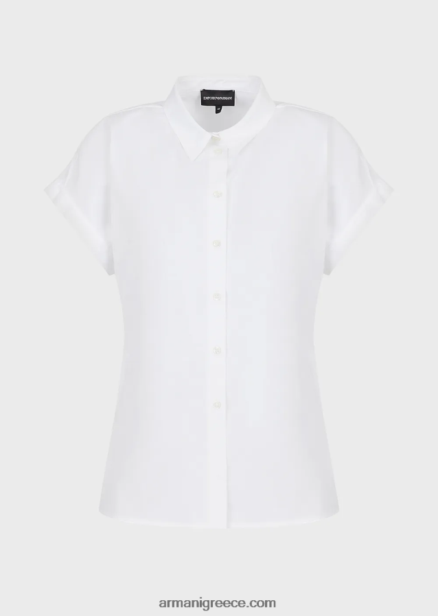 γυναίκες Armani κοντομάνικο πουκάμισο από βαμβακερό τρίψιμο 4046R6372 άσπρο