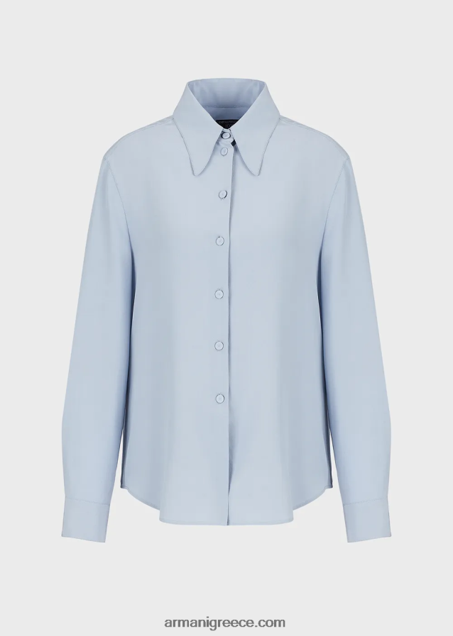 γυναίκες Armani πουκάμισο κρεπ ντε σιν από καθαρό μετάξι 4046R6374 γαλανός