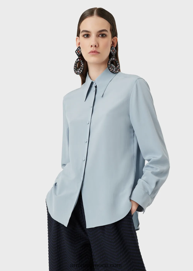 γυναίκες Armani πουκάμισο κρεπ ντε σιν από καθαρό μετάξι 4046R6374 γαλανός