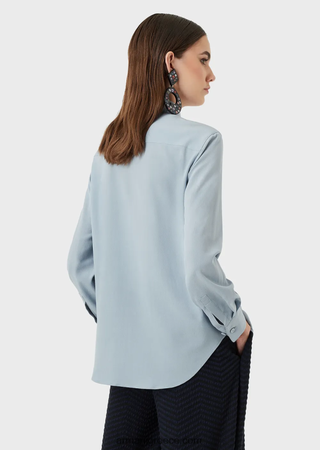 γυναίκες Armani πουκάμισο κρεπ ντε σιν από καθαρό μετάξι 4046R6374 γαλανός