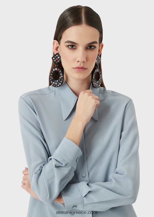 γυναίκες Armani πουκάμισο κρεπ ντε σιν από καθαρό μετάξι 4046R6374 γαλανός