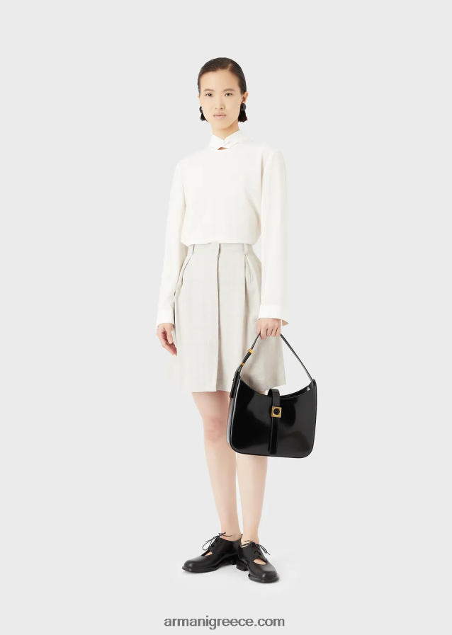 γυναίκες Armani Μπλούζα με γιακά με κουμπιά από καθαρό μετάξι κρεπ ντε σιν 4046R6375 μεταξωτό λευκό