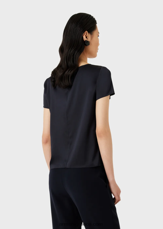 γυναίκες Armani μεταξωτή σατέν μπλούζα 4046R6377 ναυτικό μπλε