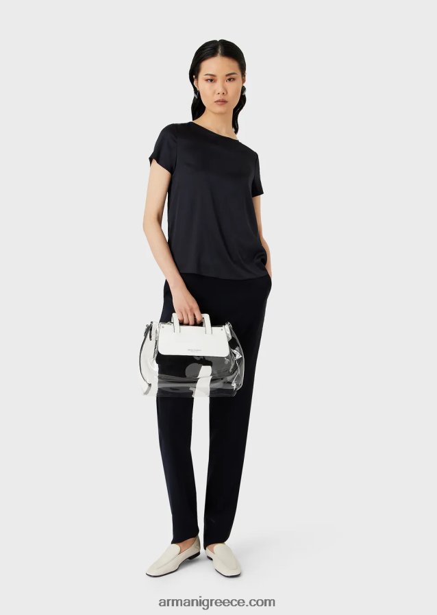 γυναίκες Armani μεταξωτή σατέν μπλούζα 4046R6377 ναυτικό μπλε