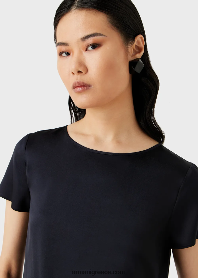 γυναίκες Armani μεταξωτή σατέν μπλούζα 4046R6377 ναυτικό μπλε