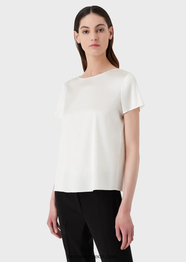 γυναίκες Armani μεταξωτή σατέν μπλούζα 4046R6378 άσπρο