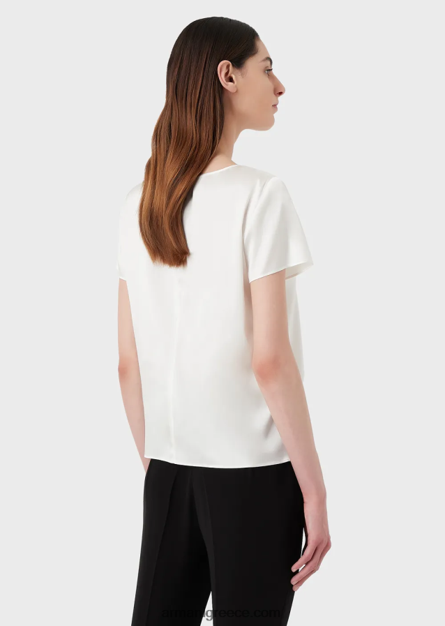 γυναίκες Armani μεταξωτή σατέν μπλούζα 4046R6378 άσπρο