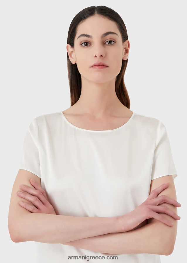 γυναίκες Armani μεταξωτή σατέν μπλούζα 4046R6378 άσπρο