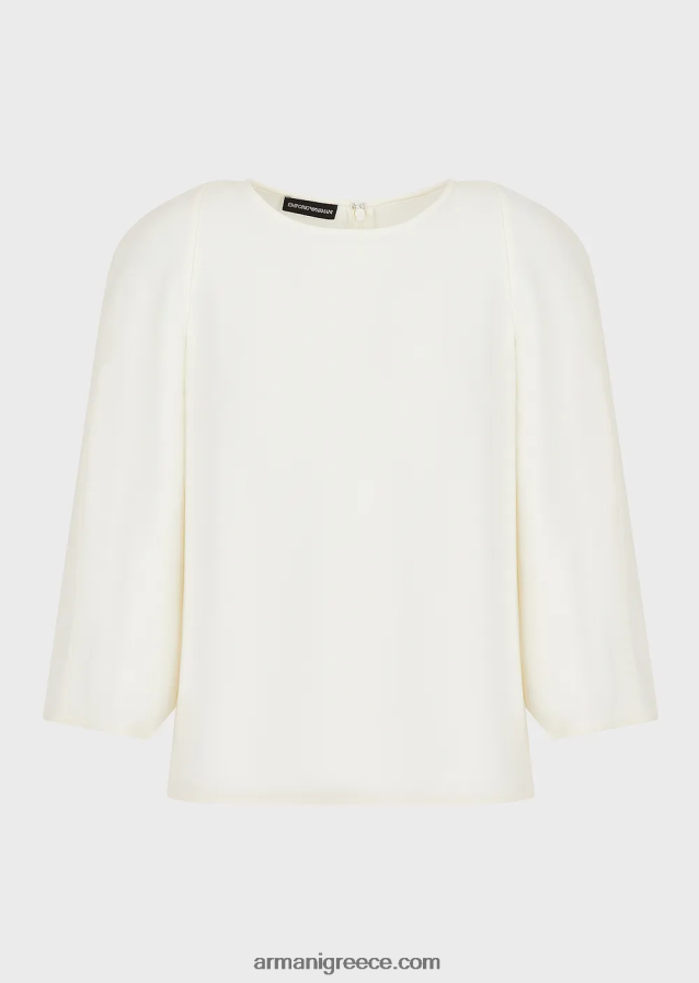 γυναίκες Armani Μπλούζα με κάπα σε τεχνικό κάλυμμα 4046R6383 γαλακτώδες λευκό