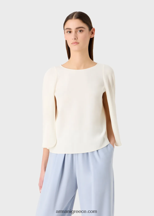 γυναίκες Armani Μπλούζα με κάπα σε τεχνικό κάλυμμα 4046R6383 γαλακτώδες λευκό