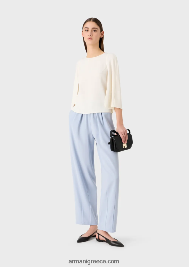 γυναίκες Armani Μπλούζα με κάπα σε τεχνικό κάλυμμα 4046R6383 γαλακτώδες λευκό