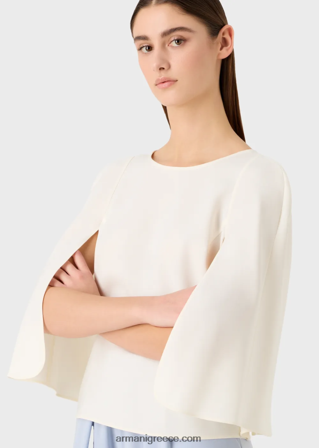 γυναίκες Armani Μπλούζα με κάπα σε τεχνικό κάλυμμα 4046R6383 γαλακτώδες λευκό