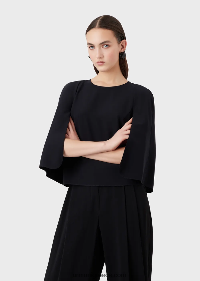 γυναίκες Armani Μπλούζα με κάπα σε τεχνικό κάλυμμα 4046R6384 ναυτικό μπλε