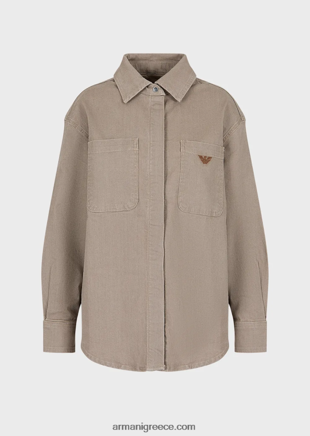 γυναίκες Armani Πουκάμισο τζιν με φυσική βαφή με τσέπες 4046R6393 μπεζ