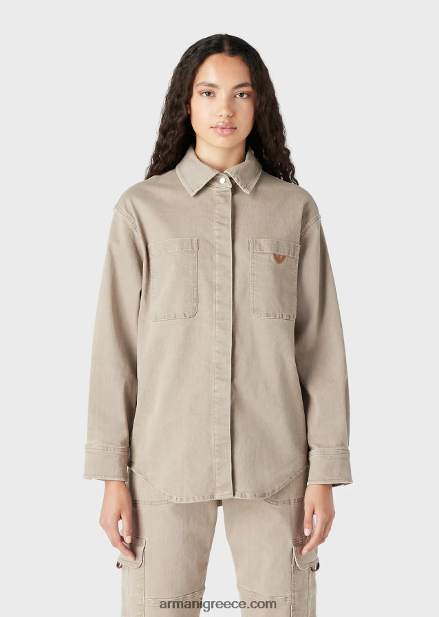γυναίκες Armani Πουκάμισο τζιν με φυσική βαφή με τσέπες 4046R6393 μπεζ