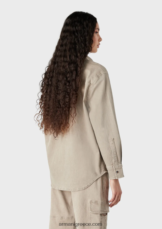 γυναίκες Armani Πουκάμισο τζιν με φυσική βαφή με τσέπες 4046R6393 μπεζ