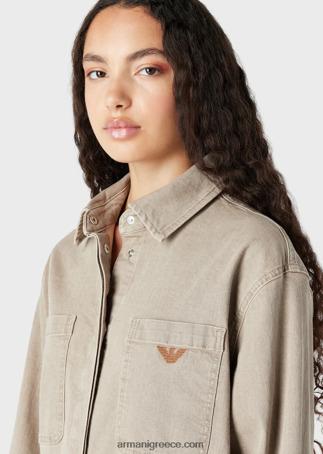 γυναίκες Armani Πουκάμισο τζιν με φυσική βαφή με τσέπες 4046R6393 μπεζ