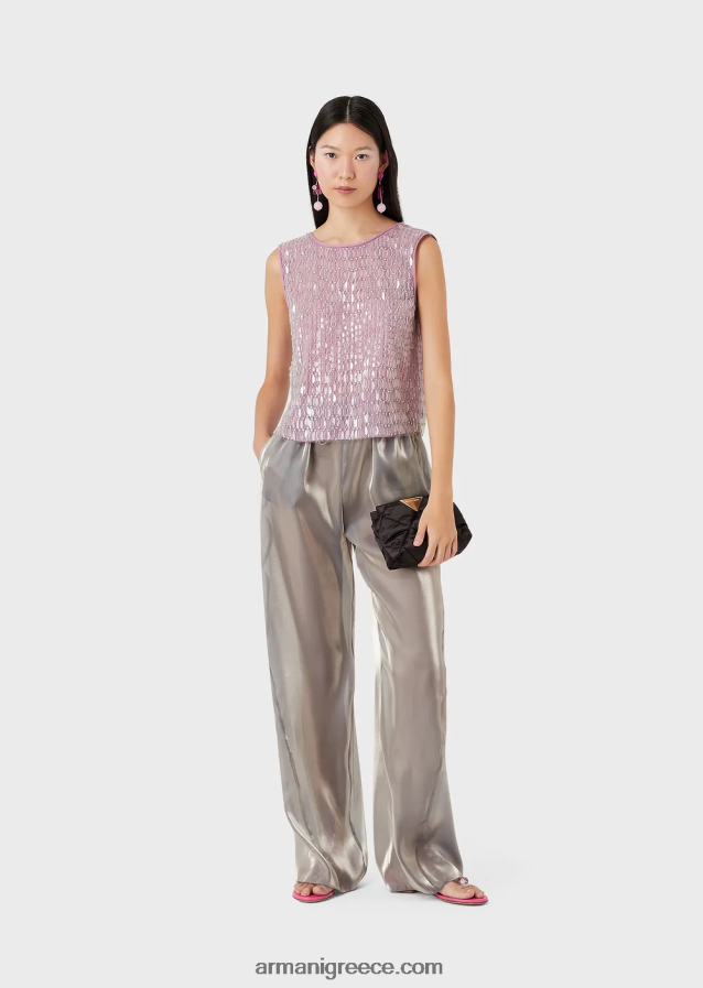 γυναίκες Armani κεντημένο τούλι τοπ με ολόπλευρα διάφανα φύλλα παγιέτας 4046R6395