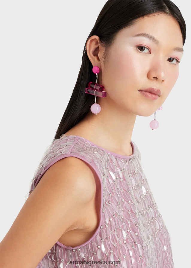 γυναίκες Armani κεντημένο τούλι τοπ με ολόπλευρα διάφανα φύλλα παγιέτας 4046R6395