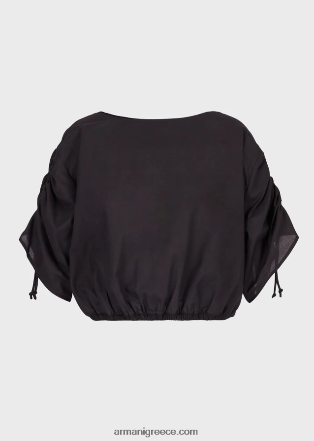 γυναίκες Armani cropped μπλούζα ποπλίνα με μανίκια με κορδόνι 4046R6361 μαύρος