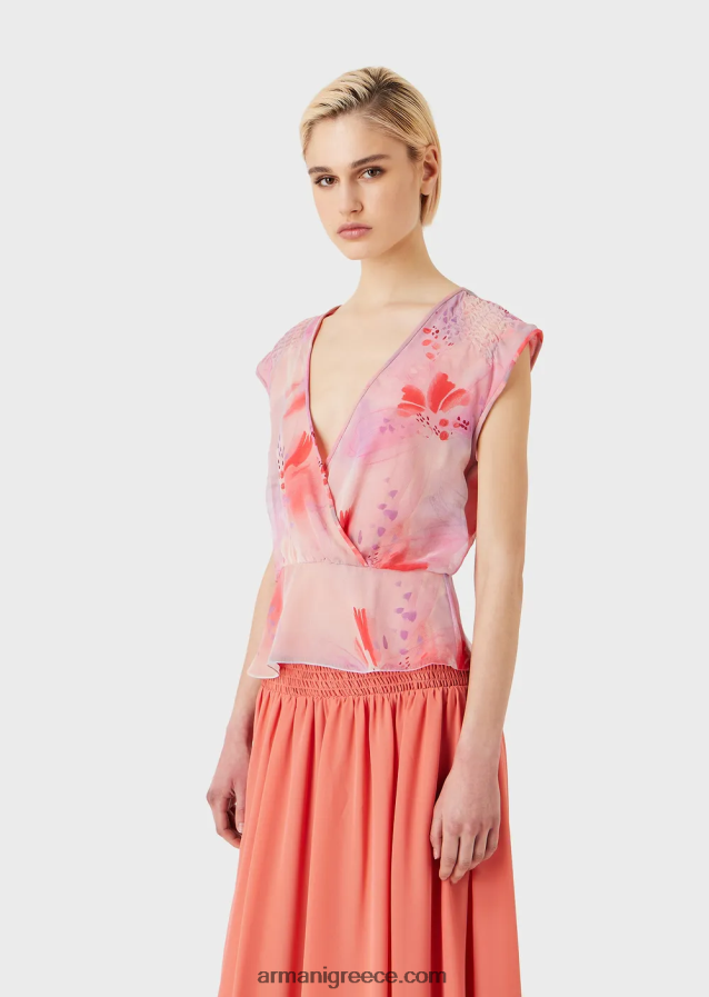 γυναίκες Armani Τοπ crossover με λαιμόκοψη με λουλουδάτο στάμπα με σιφόν 4046R6358 πρότυπο