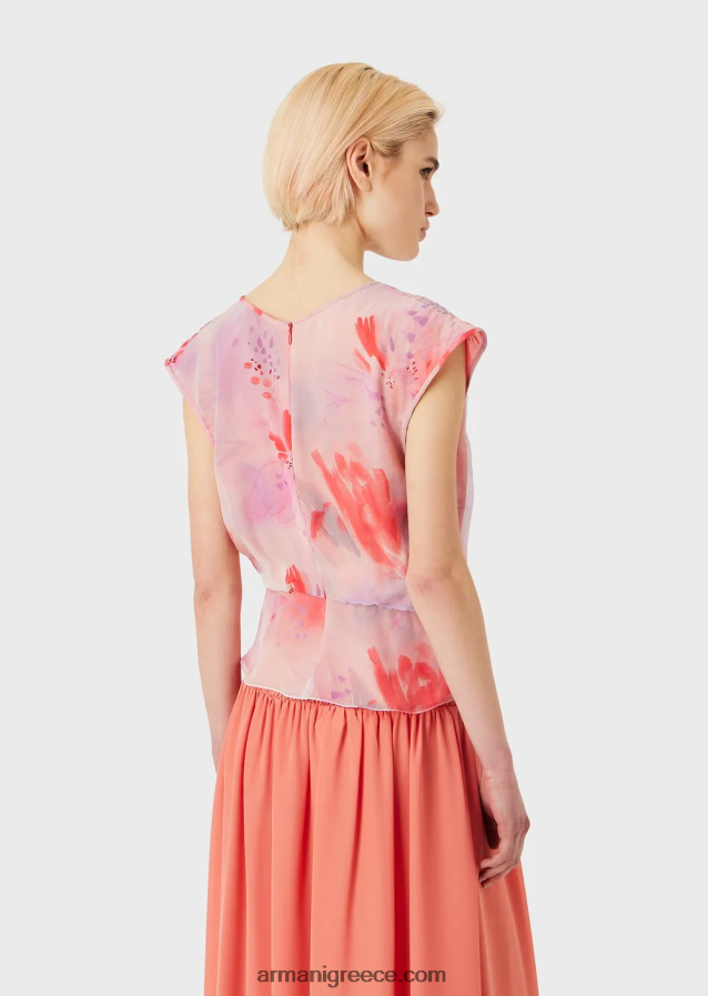 γυναίκες Armani Τοπ crossover με λαιμόκοψη με λουλουδάτο στάμπα με σιφόν 4046R6358 πρότυπο