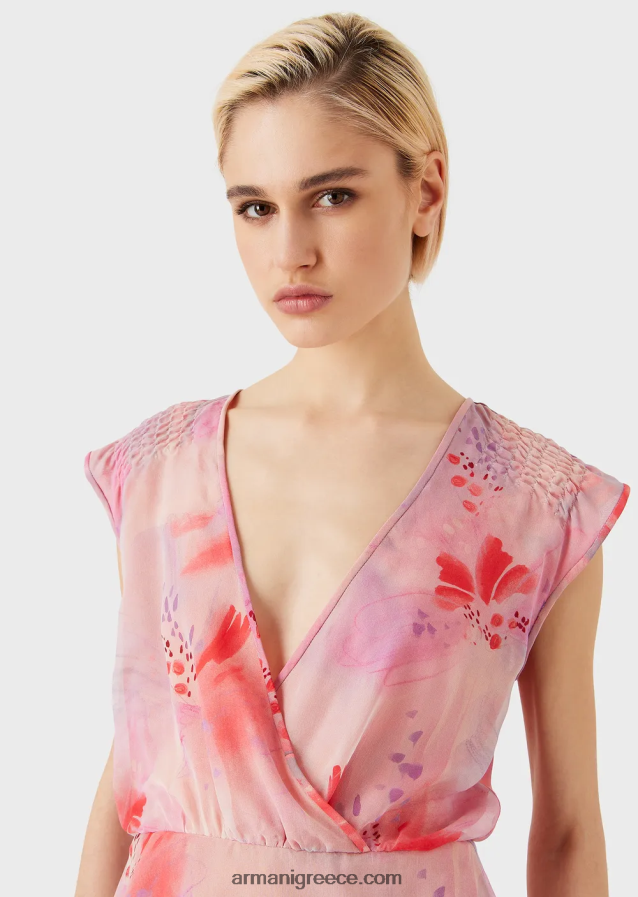 γυναίκες Armani Τοπ crossover με λαιμόκοψη με λουλουδάτο στάμπα με σιφόν 4046R6358 πρότυπο