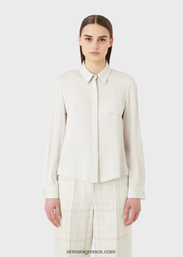 γυναίκες Armani Πουκάμισο από ζακάρ ζακάρ φρουά με μείγμα από cupro 4046R6373 ανοιχτό γκρι