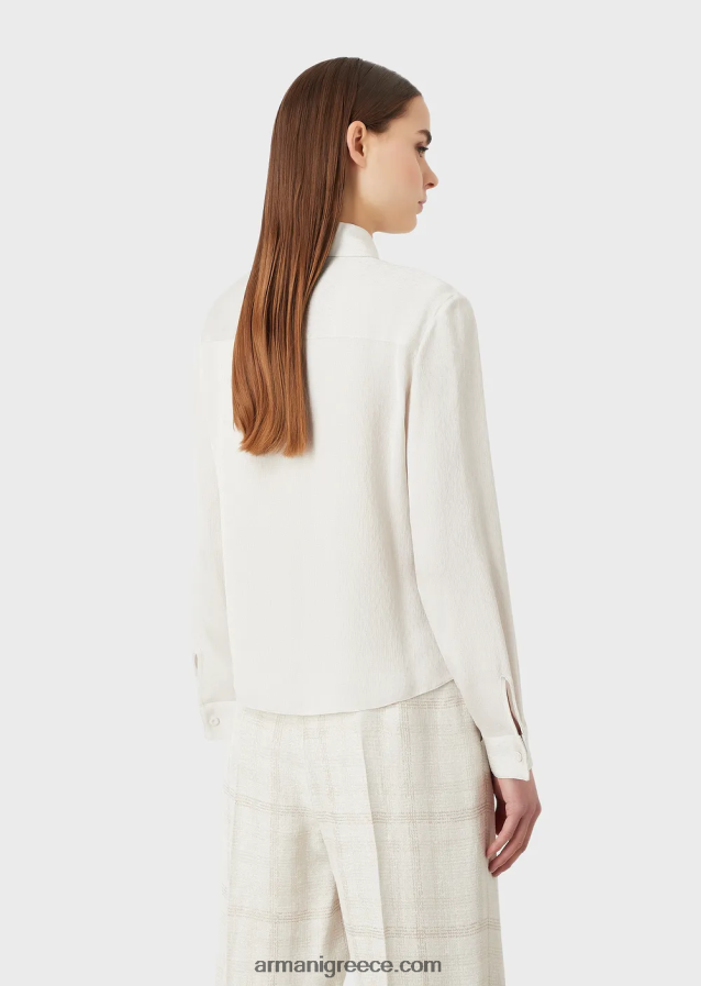 γυναίκες Armani Πουκάμισο από ζακάρ ζακάρ φρουά με μείγμα από cupro 4046R6373 ανοιχτό γκρι