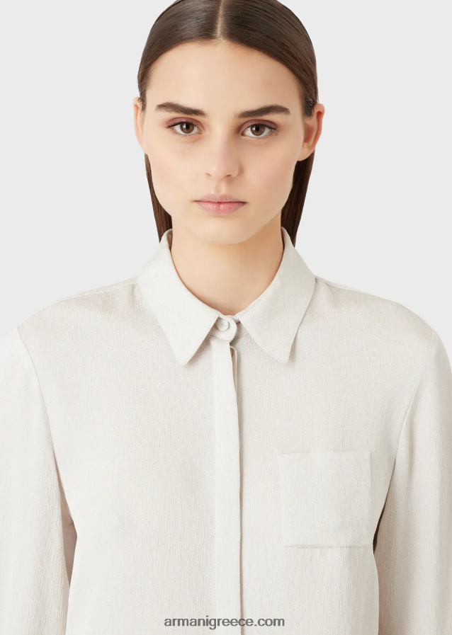 γυναίκες Armani Πουκάμισο από ζακάρ ζακάρ φρουά με μείγμα από cupro 4046R6373 ανοιχτό γκρι