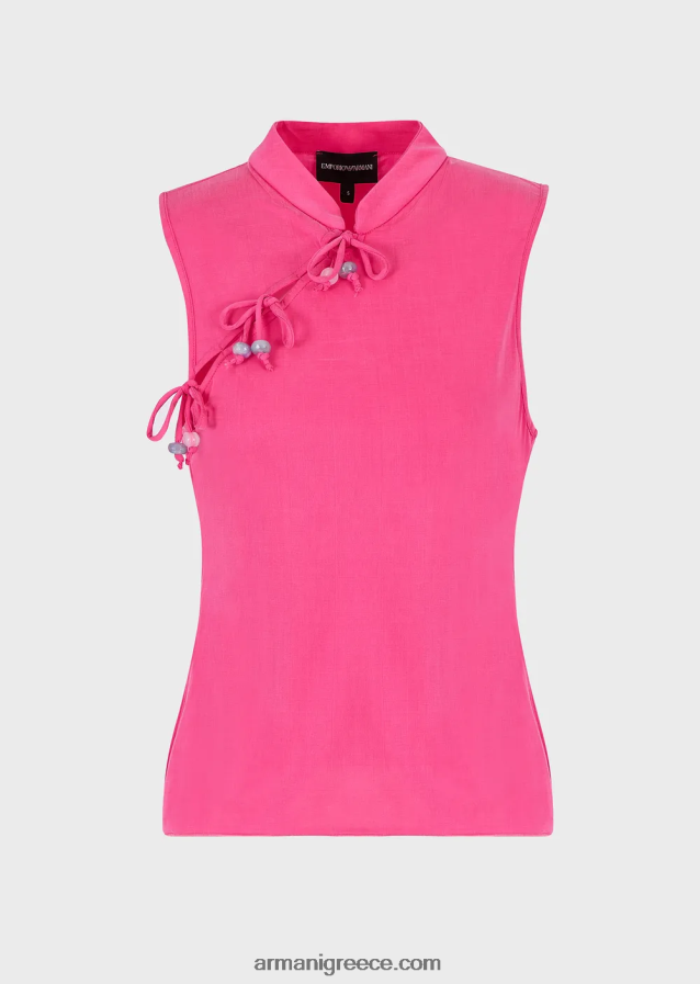 γυναίκες Armani μπλουζάκι cupro με γιακά γκουρού, άνοιγμα και γραβάτες 4046R6380 φουξία