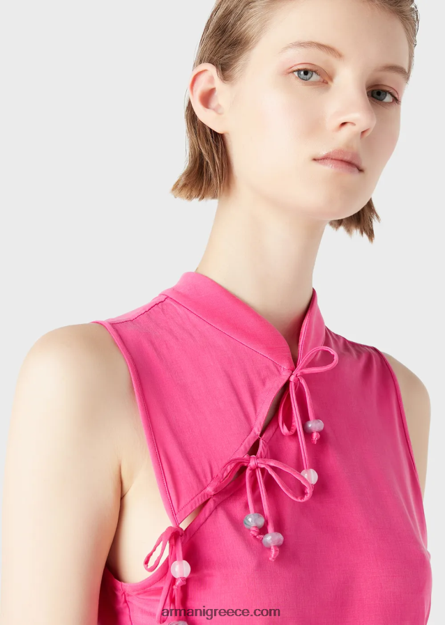 γυναίκες Armani μπλουζάκι cupro με γιακά γκουρού, άνοιγμα και γραβάτες 4046R6380 φουξία