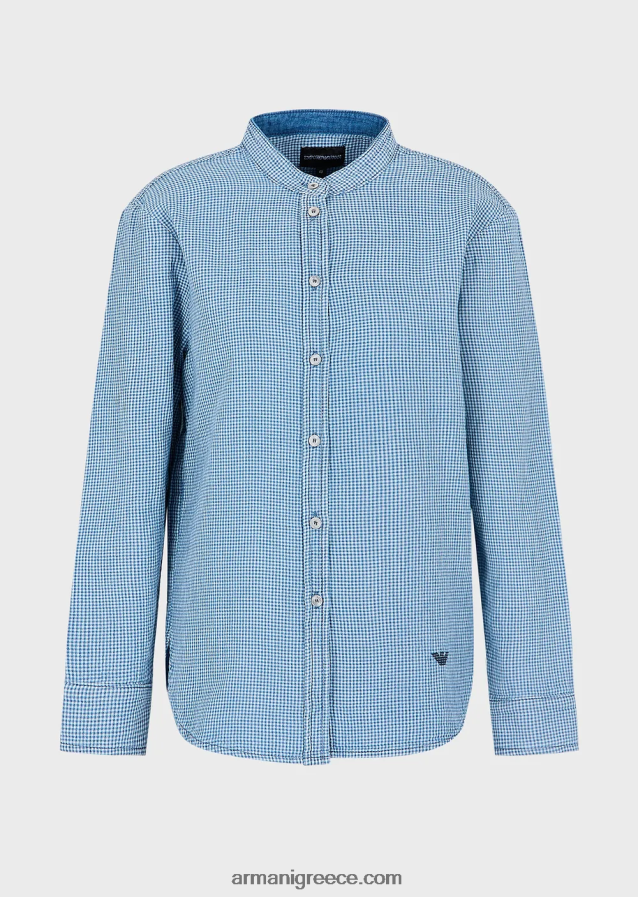 γυναίκες Armani τζιν πουκάμισο gingham με γιακά γκουρού 4046R6392 πρότυπο