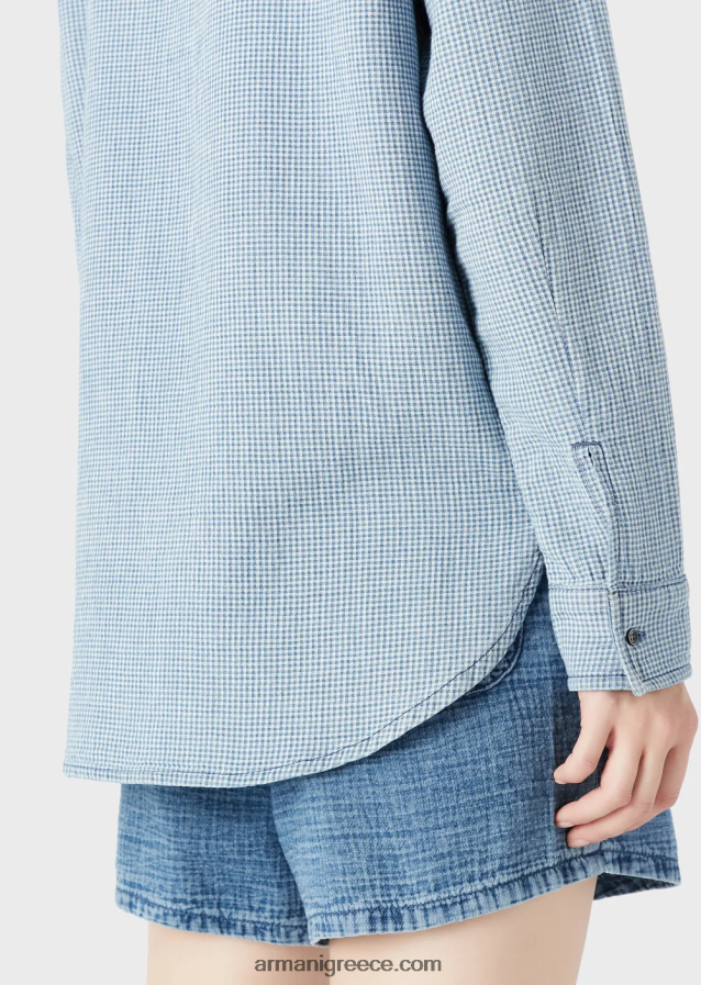 γυναίκες Armani τζιν πουκάμισο gingham με γιακά γκουρού 4046R6392 πρότυπο