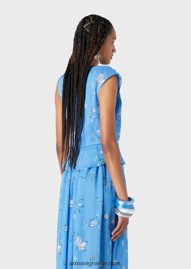 γυναίκες Armani στυλιζαρισμένο λουλούδι μοτίβο μεταξωτό τοπ κρεπόν με χιαστί v λαιμό 4046R6357