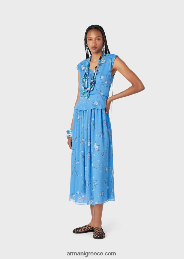 γυναίκες Armani στυλιζαρισμένο λουλούδι μοτίβο μεταξωτό τοπ κρεπόν με χιαστί v λαιμό 4046R6357