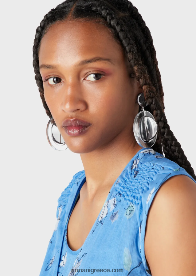 γυναίκες Armani στυλιζαρισμένο λουλούδι μοτίβο μεταξωτό τοπ κρεπόν με χιαστί v λαιμό 4046R6357