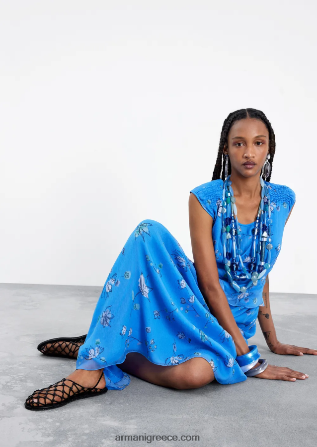 γυναίκες Armani στυλιζαρισμένο λουλούδι μοτίβο μεταξωτό τοπ κρεπόν με χιαστί v λαιμό 4046R6357