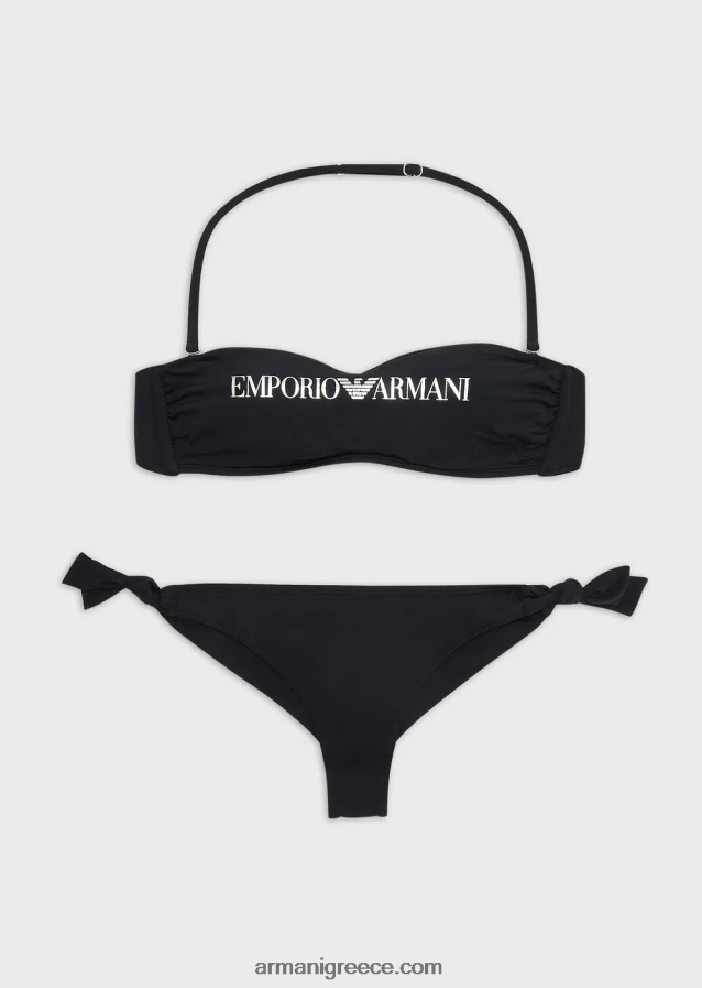 γυναίκες Armani ανακυκλωμένο νάιλον μπαντό μπικίνι με λογότυπο 4046R61 μαύρος