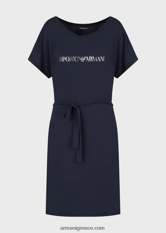 γυναίκες Armani Φόρεμα παραλίας με στρετς βισκόζη με λογότυπο 4046R612 ναυτικό μπλε